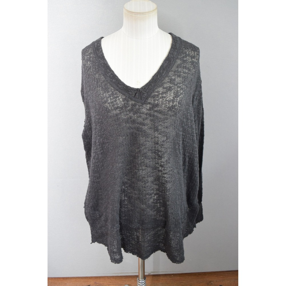 We The Free Free People Snowy Thermal Shirt Small Grey V-Neck Knit Womens